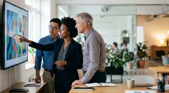 Team arbeitet effizient mit digitalen Assets in modernem Büro