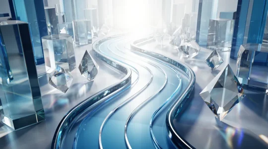 Strategische Darstellung einer digitalen Roadmap mit abstrakten Elementen für zukunftssichere Planung