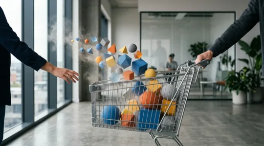 Dramatische Visualisierung eines verlassenen digitalen Warenkorbs als Symbol für Kaufabbruch im E-Commerce
