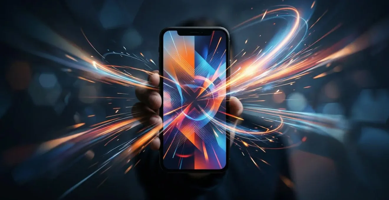 Smartphone mit dynamischen visuellen Effekten die Aufmerksamkeit symbolisieren