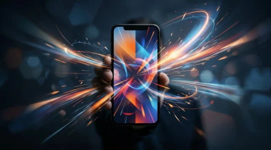 Smartphone mit dynamischen visuellen Effekten die Aufmerksamkeit symbolisieren