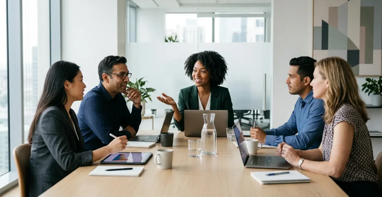 Vertriebsteam arbeitet motiviert mit modernem CRM-System in einem hellen Büroraum