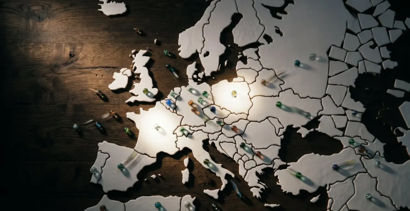 Visualisierung einer schrittweisen Marktexpansion mit europäischer Karte und Testphasen